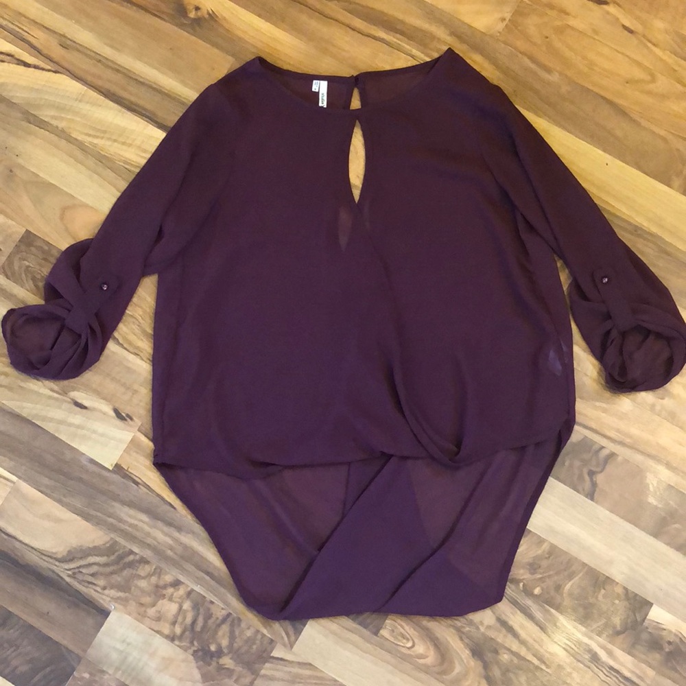 Beautiful sheer Studio Y, plum colored top